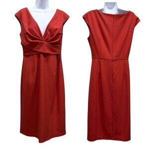 Donna Ricco Cap Sleeve V-Neck Cocktail Sheath Dress Career Burnt Orange Size 10